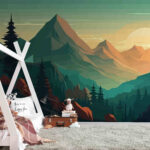 Papier peint Paysage de montagnes et d'arbres