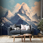 Papier peint Montagne avec neige et nuages