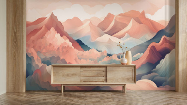 Peinture colorée d'un paysage de montagne Papier peint Peinture colorée d'un paysage de montagne