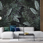 Papier peint Feuilles tropicales luxuriantes et lucioles