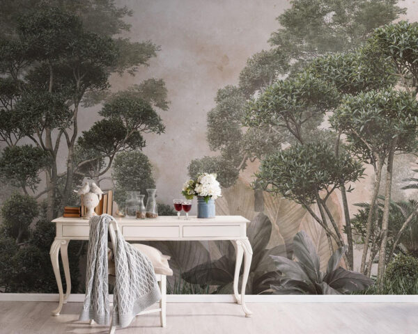 Des arbres luxuriants dans un paysage paisible Papier peint Des arbres luxuriants dans un paysage paisible