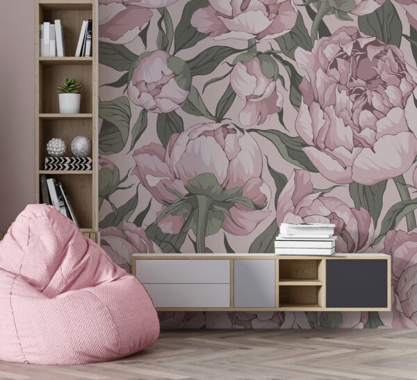 Motif floral vintage de pivoines roses Papier peint Motif floral vintage de pivoines roses