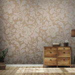 Papier peint Motif floral sur fond beige.