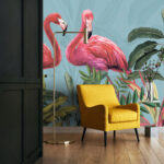 Papier peint Flamants tropicaux parmi un feuillage luxuriant.