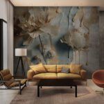 Papier peint Fleurs avec des gouttes de peinture artistique.