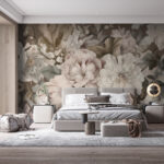 Papier peint Élégant motif floral avec papillon.
