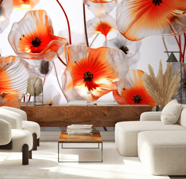 Fleurs translucides avec un centre orange vibrant Papier peint Fleurs translucides avec un centre orange vibrant