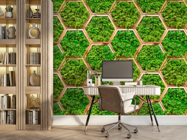 Motif des plantes en hexagones Papier peint Motif des plantes en hexagones