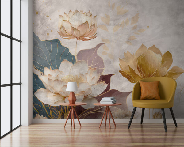 D'élégantes fleurs de lotus aux teintes subtiles Papier peint D'élégantes fleurs de lotus aux teintes subtiles