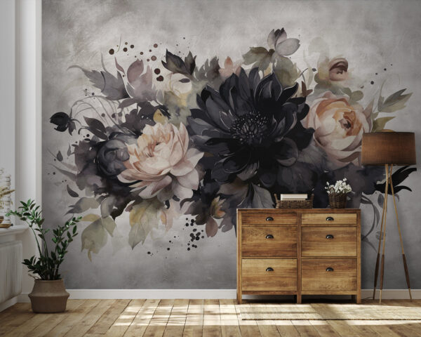 Peinture florale vintage dans des tons sourds Papier peint Peinture florale vintage dans des tons sourds