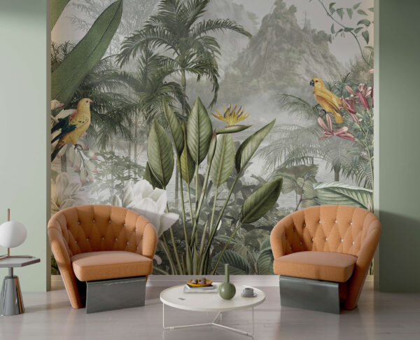 Paradis tropical avec des oiseaux vibrants Papier peint Paradis tropical avec des oiseaux vibrants