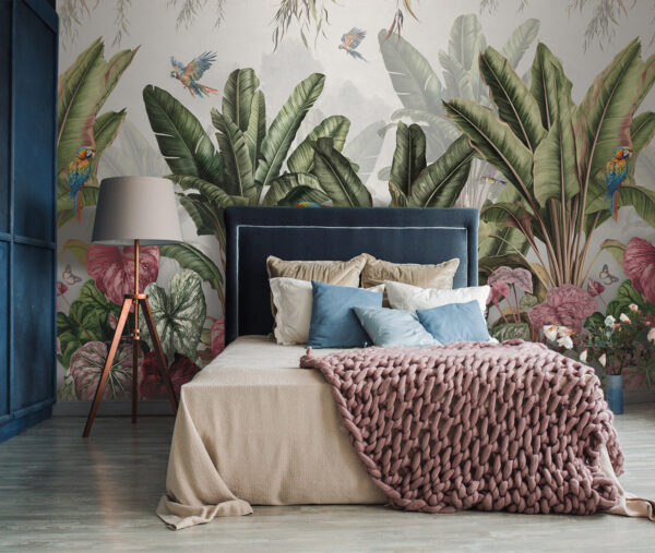 Paradis tropical avec perroquets colorés Papier peint Paradis tropical avec perroquets colorés