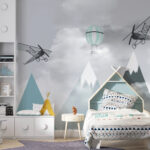 Papier peint Avions et ballons au-dessus des montagnes