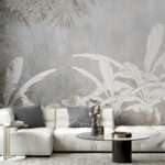 Papier peint Papier peint blanc et gris avec plantes