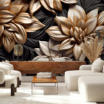 Papier peint Élégant motif floral métallique