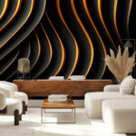 Papier peint Lignes courbes noires et orange