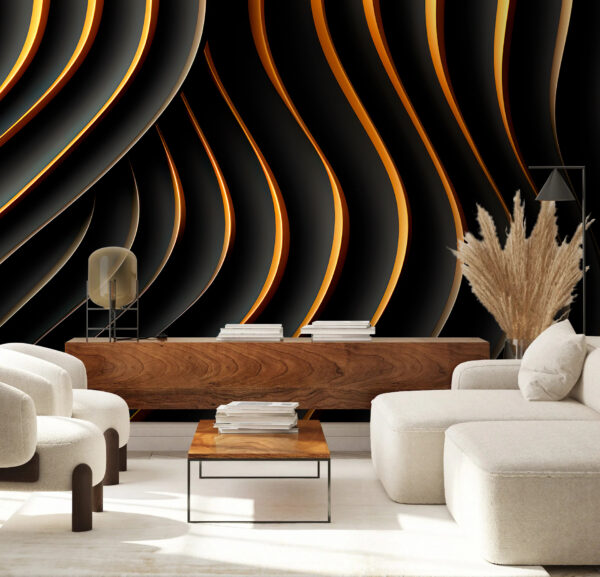 Lignes courbes noires et orange Papier peint Lignes courbes noires et orange