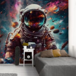 Papier peint Astronaute flottant au milieu de débris cosmiques.