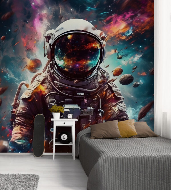 Astronaute flottant au milieu de débris cosmiques Papier peint Astronaute flottant au milieu de débris cosmiques