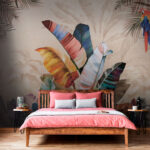 Papier peint Feuillage de jungle vibrant et perroquet.