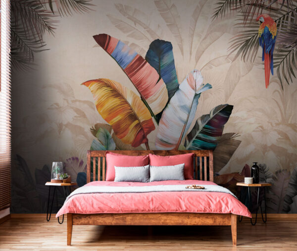 Papier peint Feuillage de jungle vibrant et perroquet (UGS : u95050) Papier peint Papier peint Feuillage de jungle vibrant et perroquet (UGS : u95050)