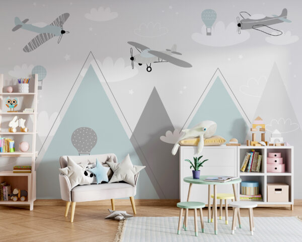 Fond d'écran avec des avions et des montgolfières Papier peint Fond d'écran avec des avions et des montgolfières