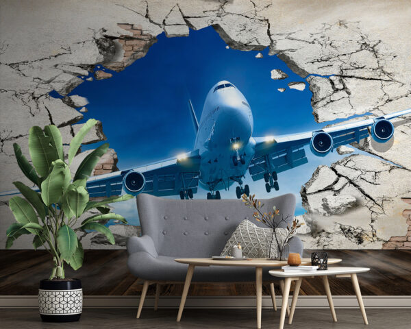 Jet éclate à travers le mur fissuré Papier peint Jet éclate à travers le mur fissuré