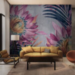 Papier peint Œuvre d'art florale vibrante aux accents tropicaux.