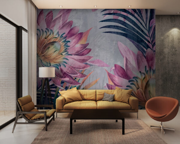 Œuvre d'art florale vibrante aux accents tropicaux Papier peint Œuvre d'art florale vibrante aux accents tropicaux