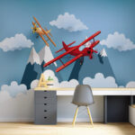 Papier peint Avion rouge volant dans le ciel