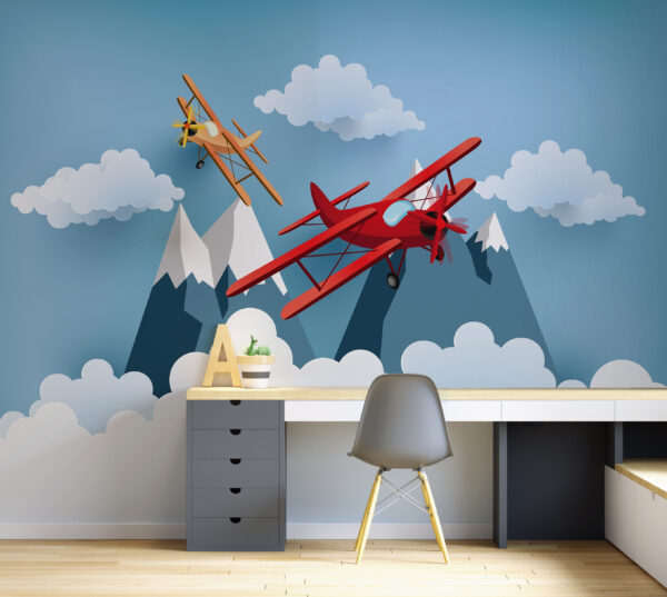 Avion rouge volant dans le ciel Papier peint Avion rouge volant dans le ciel