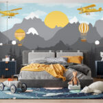 Papier peint Avion jaune dans le ciel