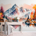 Papier peint Peinture d'un arbre avec des feuilles d'oranger