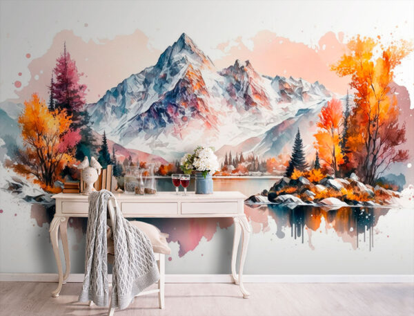Peinture d'un arbre avec des feuilles d'oranger Papier peint Peinture d'un arbre avec des feuilles d'oranger
