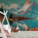 Papier peint Train passant devant une montagne