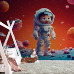 Papier peint Personnage de dessin animé en combinaison spatiale