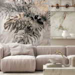 Papier peint Feuilles tropicales abstraites en niveaux de gris
