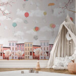 Papier peint Dessin humoristique d'un lapin tenant un parapluie