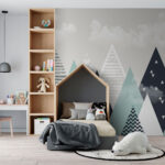 Papier peint Motif chevron blanc et gris