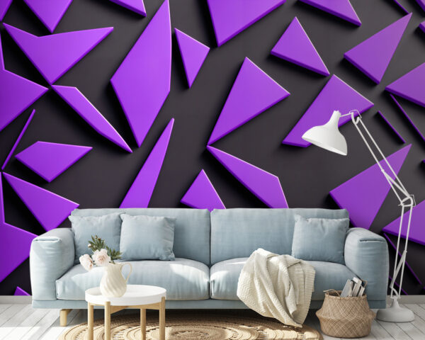 Triangles violets sur une surface noire Papier peint Triangles violets sur une surface noire