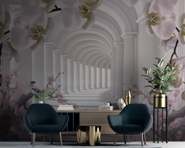 Arche élégante avec des fleurs épanouies Papier peint Arche élégante avec des fleurs épanouies