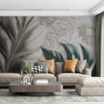 Papier peint Feuilles tropicales aux motifs complexes.