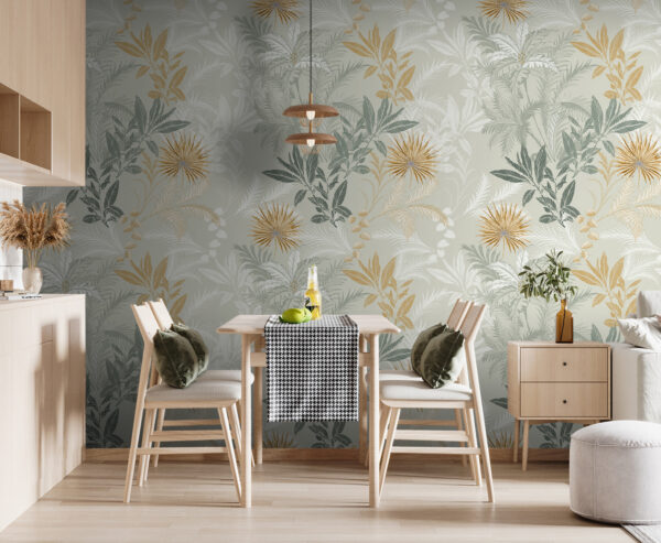 Motif floral avec feuilles détaillées Papier peint Motif floral avec feuilles détaillées