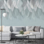 Papier peint Plumes blanches sur fond bleu