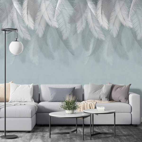 Plumes blanches sur fond bleu Papier peint Plumes blanches sur fond bleu