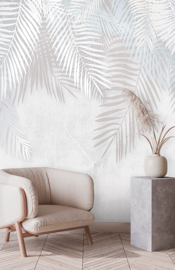 Mur blanc avec l'ombre d'une feuille Papier peint Mur blanc avec l'ombre d'une feuille