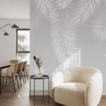 Papier peint Plumes blanches sur fond gris