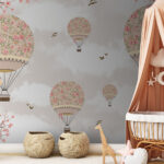 Papier peint Montgolfière avec fleurs