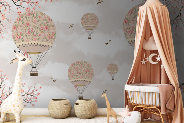 Montgolfière avec fleurs Papier peint Montgolfière avec fleurs