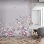 Papier peint Motif floral avec papillons